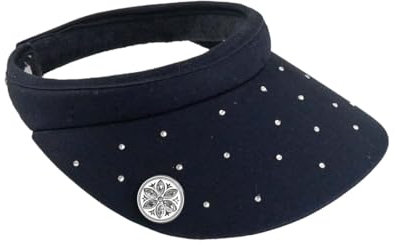 Surprizeshop Womens Golf Visor | Clip Style | Crystal Design | Built in Magnet | Comes with Hand Enamelled 25mm Ball Marker | Rigid Peak | Multiple Colours | Golf Visor | Tennis Visor | Navy