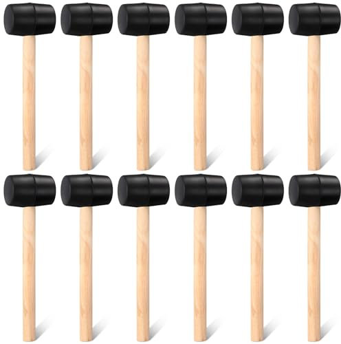 Leriton 12 Pieces 7 oz Rubber Mallet Hammer with Wood Handle Lightweight Soft Rubber Hammer for DIY Jewelry Leather Crafts Woodworking Camping Flooring Installation, Black