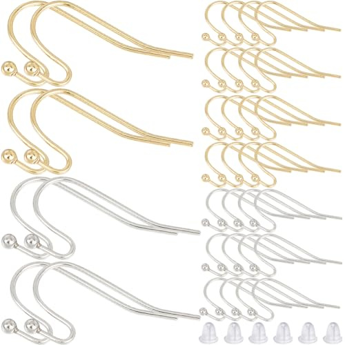 SOFPLATE 1 Box 300Pcs Silver Fish Hook Earring Findings Gold Earring Hooks Bulk Brass French Ear Wires with Plastic Earring Back Ball Dot Earring Wires for jewellery Making Supplies DIY Craft Beginner