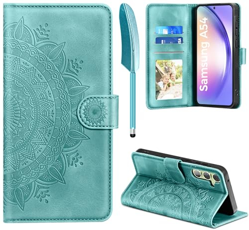EASDNB Lederhülle für Samsung Galaxy A54 5G Hülle, Handyhülle für Galaxy A54 Flip Wallet PU Leder Case [Kartenfach] [Magnet] [Standfunktion] Prägung Klapphülle Schutzhülle für Samsung A54, Grün