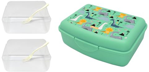 NERTHUS FIH 1293 Lunchbox per bambini dinosauri, leggera e facile da pulire con 2 divisori e forchetta