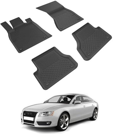 Auto Fußmatten Kompatibel mit Audi A5 2008-2016 Geruchlos 4.5D Passform Allwetter Automatten 5 Teilige | Antirutschmatte Hoher Rand Gummimatten Schwarz Fussmatten Vorne Hinten Autoteppich