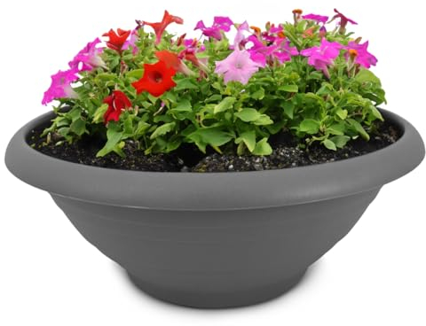 Vaso per piante e sottovaso resistente alle intemperie con foro – vaso rotondo da 50 cm di colore grigio come fioriera resistente al gelo per esterni – grande vaso per piante come gioiello per tomba
