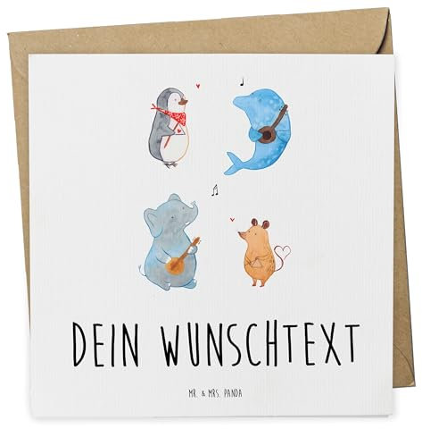 Mr. & Mrs. Panda Personalisierte Deluxe Karte Big Band - Geschenke, Hochzeitskarte, Grußkarte Selber Drucken, Geburtstagskarte, Elefant, Maus, Gitarre, Hund, Musik, Selbst Gestalten, Delfin
