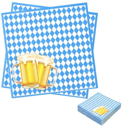 Qiciqinoone Servietten Bayern Blau Weiß,20 Stück Bayernraute 33x33cm Bayrische Deko Napkins Oktoberfest Tischdeko Set Partyservietten für Oktoberfestparty Grillfeste Bierfest Mottopartys Starkbierfest