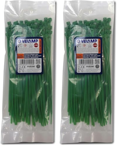Fascette verdi in nylon 4,8x200-100pz (Confezione da 2)