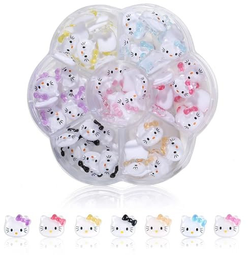 3D Hello Cat Nail Charms, 77Pcs Cartoon Cat Nail Art Charms, Kawaii Nail Rhinestones for Nail Art Supplies, 3D Cute Nail Gems Nail Charms Nail Decorations for Nail Art