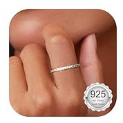 Dochais 925 Sterling Silber Eternity Ringe 14 K Vergoldete Stapel Ringe Frauen Gold Damenring mit Zirkonia Fingerring Einfacher Bandring Stapelbare Silber/Gold Ringe Schmuck