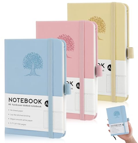 Hopton Notizbuch A6,3 Stück Notizbücher Set,192 Seiten,80 g/m²,Leder Notizblock Liniert,Notizbüch Klein,Journal Buch,Reisetagebuch,Prägebaum Design (Hellgrün, Hellblau, Helllila)
