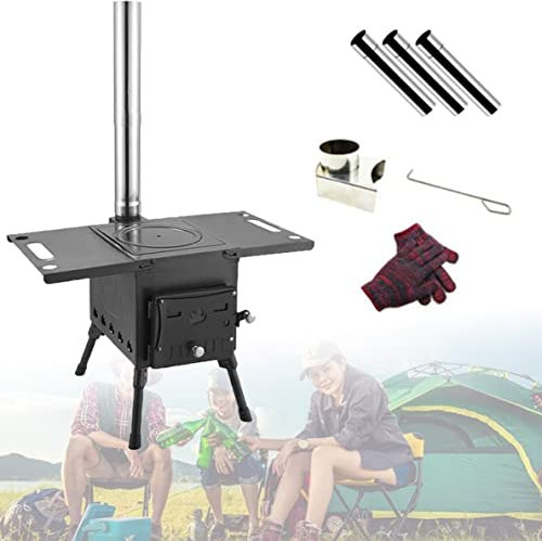 ERSINIAN Tragbarer, Faltbarer Holzofen, Campingzeltofen mit Kaminrohr zum Heizen und Kochen im Zelt, für Zelt, Holzöfen zum Heizen zu Hause, Camping, Eisfischen, Grillen, Wandern, Reisen, AStyle-S