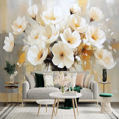 Murales de pared de tamaño personalizado, decoración de pared con grandes flores de color pastel y hojas doradas, autoadhesivos, extraíbles para sala de estar, oficina, dormitorio, habitación de los