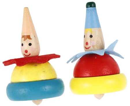 Garneck 2 Stück Holz Kreisel Für Ab 1 Jahr – Bunter Clown Brummkreisel Als Pädagogisches Für Den Kindergarten Und Zum Zu Hause