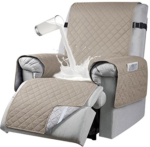 RAPRAP Étanche Housse pour Fauteuil Relax Electrique, Antidérapant Housse de Chaise Inclinable avec Poches Latérales, Lavable Protection Fauteuil Relax 1 Place, 25Inch,Kaki,1 Seater