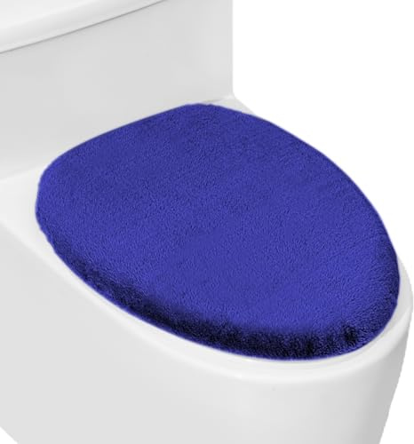 Soft Plush Toilet Lid Cover for Bathroom, Machine Washable Toilet Seat Covers, Fits Most Round Elongated and Oblong Lids, Easy Installation& Cleaning (Sapphire Blue)