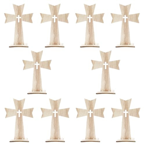 Floatdream 10 Stücke Holz Stehendes Kreuz, Holz Kreuz mit Basis, Wohnkultur Holzkreuz, Verwendung als Tischdekoration, Raumdekoration, Ostergeschenk （Diamantkante）