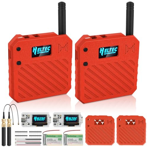 2Pack ESP32 LoRa V3 Entwicklungsboard + 3,7 V 3000 mAh Akku + Gehäuseset – mit 863-928 MHz Meshtastic Antenne und SMA Unterstützt WLAN/Bluetooth LoRa V3 Geräte für AR duino LoRawan IoT (N33,Rot)
