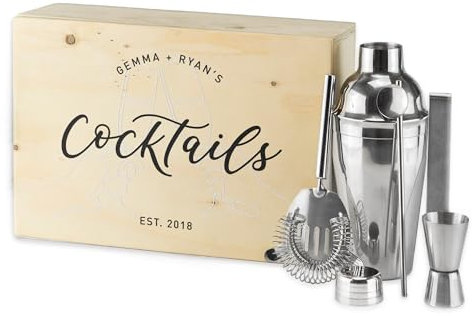 Personalised Cocktail Shaker Set Complete Box Home Bar Enthusiasts Drink Set Design 3