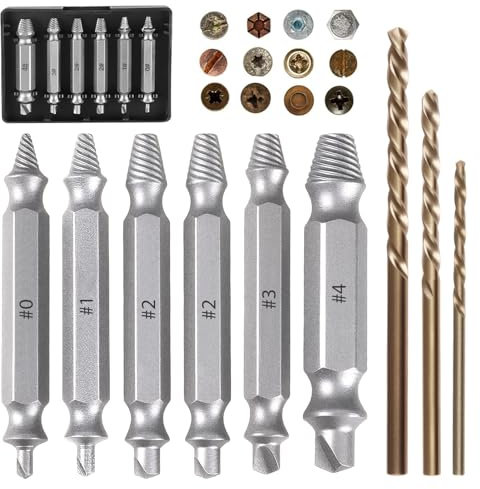 9PCS Damaged Screw Extractor Set Upgraded Model HSS 6542 Hardness is 63-65HRCDamaged Broken Grab Stripped Removal Tool Bolt Remover Kit for General bit Set Double Ended Adult Gifts for Men