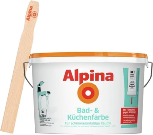 Alpina Bad- und Küchenfarbe – Weiß, matt – inkl. Rührholz – 5 Liter