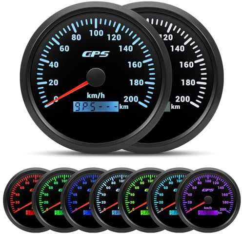 110mm Geschwindigkeitsmesser GPS Tacho Kilometerzähler 0-200Km/H Wasserdichter IP67 7-Farben Tachometer Messgerät für Auto Boot Yacht 12V/24V