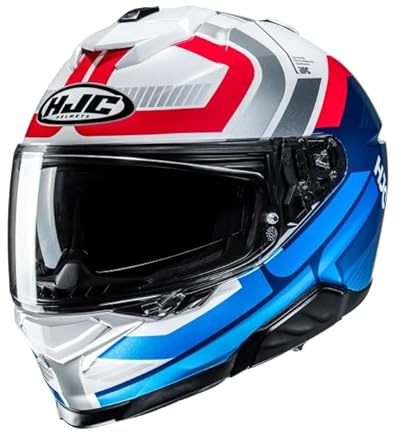 HJC I71 Viz MC21 White Red Blue Dual Visor Full Face Ece22.06 Rated Motorcycle Helmet (XS)
