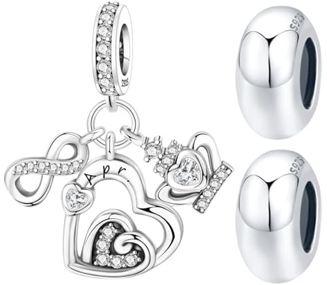 PANPOKI 3 Stück Geburtsstein-Anhänger für Charms-Armband 925er Sterlingsilber Unendlichkeit Liebe Herz Krone Anhänger Spacer Stopper Perlen für Armbänder Weihnachtsgeschenke für Frauen