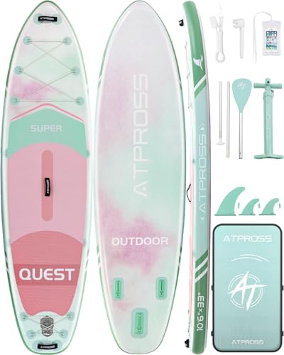 ATPROSS 10'6''x33''Inflatable Stand Up Paddle Board, 400lbs Extra Wide Stand Up Paddleboard with Kayak Seat, Anti-Slip EVA Deck Premium SUP Accessories Kit, Non-Slip Stable Deck Boat Light Green