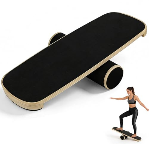 Balance Board für Kinder & Erwachsene – Surfin Gleichgewichtstrainer mit verstellbaren Stoppern & Korkrolle, Ideal für Hockey, Snowboard & Surf Training, Slackline Board Verbessert Balance Effektiv