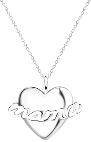 Löb 925 Silber Halskette Mama Herz Anhänger Herzkette Herzanhänger Mutter, Damen Kette Herzform Klein Minimalistisch Geometrisch Modern Leicht Filigran Mom Liebe
