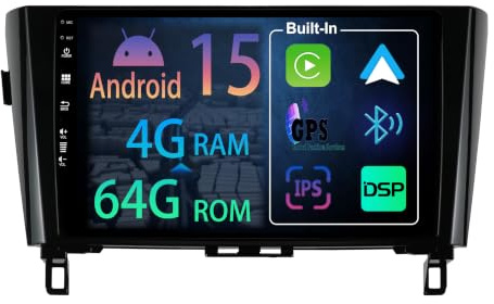 [2+64GB] 9 Android 15 Autoradio per Nissan XTrail Qashqai j11 Rouge 2014-2018 Radio Carplay Stereo Wireless Mit Car Play GPS Auto Navi Bildschirm Navigation Player Touchscreen FM