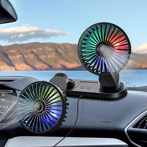 KQWVZ Car Cooling Fan, 5V 2A USB Car Fan Dual-Head with Color Light, Portable USB Car Fan with 360-Degree Rotation & 3Speeds, Folding Cooling Fan For Car, Portable Fan For Car Dashboard Home Office