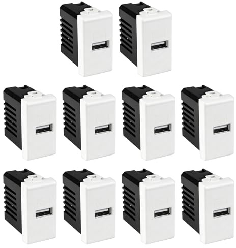 CILIX Set 10 Pezzi Presa USB Parete Modulo Caricatore 1 Posto 5V 2.1A Alimentatore Incasso Compatibile Serie Matix Frutto Scatola 503 Bianco Universale Carica Smartphone Tablet Connettore Elettrico