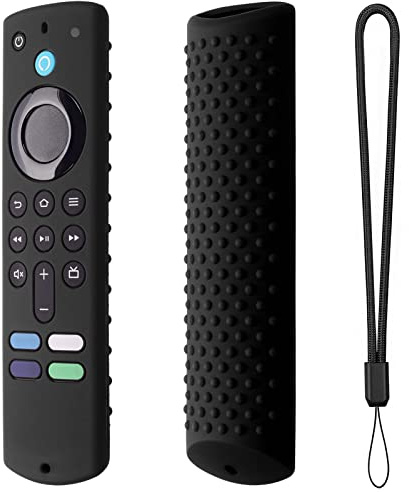 Remote Control Cover, Silicone Protective Case with Lanyard Shockproof Anti Slip Ergonomic Remote Grip Cover Replacement for Fire TV Stick(Black Set)