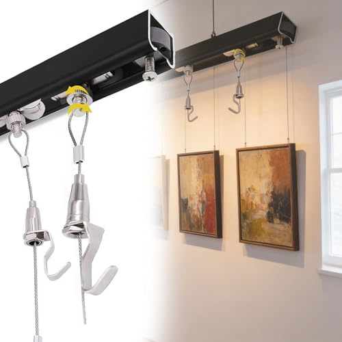 Bildaufhängeschiene Verstellbares Bilderschienen-Aufhängesystem, Verschiebbares Bilderrahmen-Wandaufhängeset Mit Haken, Robustes Decken-Wandkunst-Schienensystem(L 80 cm)
