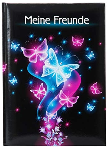 goldbuch 43577 Freundebuch Schmetterling, Freundschaftsbuch DIN A5 mit 88 illustrierte Seiten, für Kita, Hort und Grundschule, für Beste Freunde in der SchulzeitKunstdruck, Schwarz / Pink / Blau 88 mm