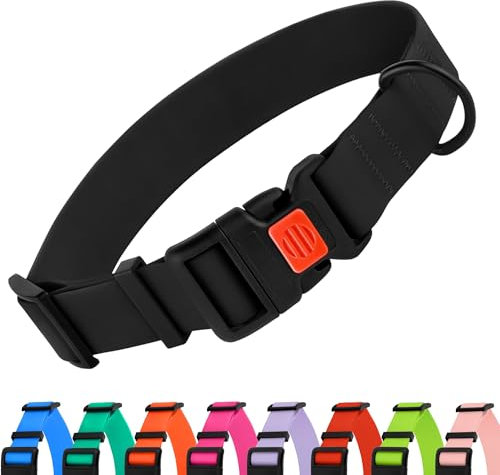 CollarDirect Wasserdichtes Hundehalsband Verstellbar – Silikon & Kunststoff, Geruchsresistent, Leicht zu Reinigen, Sicherheitsverschluss – für kleine, mittlere & große Hunde (Schwarz, S (25-33 cm))