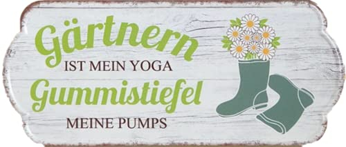 G.H. Vintage Retro Blechschild, Modell, Gummistiefel SIND Meine Pumps, Material Metall, Maße 35 x 15 cm, Weiss, ideal für Garten, Terrasse, Bar, Cafe, Cafeteria oder einfach Zuhause.