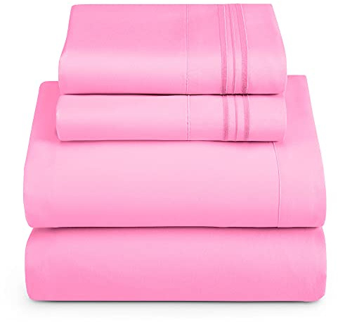 Hearth & Harbor Queen Size Sheets - 4 Piece Bed Sheet Set, Hotel Luxury Double Brushed Bed Sheets - Extra Soft Bedding Sheets & Pillowcases, Queen, Light Pink