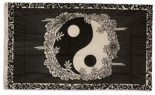 SCAMODA Party-, Freizeit- und Motiv-Flaggen aus wetterfestem Material, Outdoor-Fahne (Ying Yang) 150x90cm