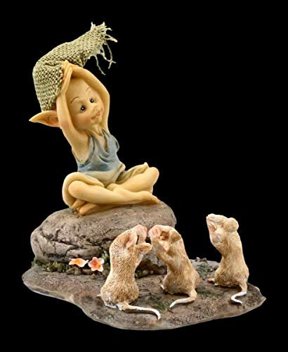 Figuren Shop GmbH Pixie Kobold Fantasy-Figur - 3 Mäuse beim Yoga | Deko-Figur, Zwerg, Gnom, Sammel-Figur, Skulptur, Statue, H 9 cm