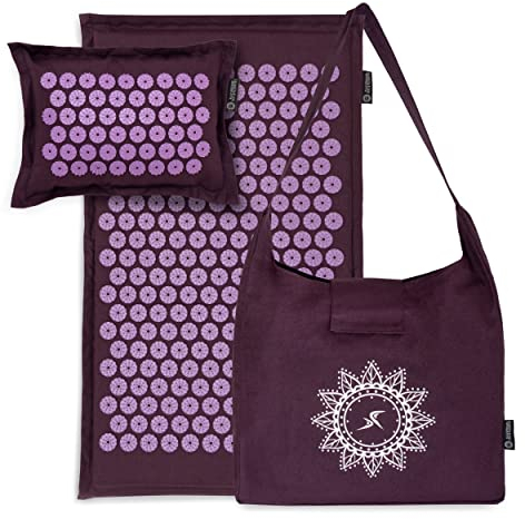 ProsourceFit Ki Acupressure Mat and Pillow Set with 100% Natural Linen for Back/Neck Pain Relief and Muscle Relaxation, Royal Lilac