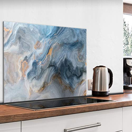 murando Glass Splashback for Kitchen Backsplash Cooker Protector Tempered Glass Decorative Wall Art Panel Heat Resistant Graphic 80x60 cm / 32x24 Marble Stone blue grey f-B-0283-aq-e
