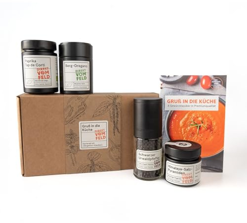 Direkt vom Feld® Gewürzset Gruß in die Küche | Aller guten Dinge sind Vier | BIO | Gewürz Set Küche | Geschenk Geschenkidee Kochen
