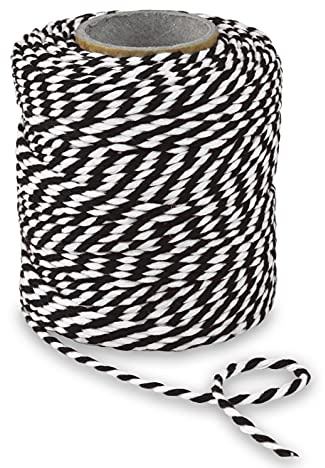 PRÄSENT BAUMWOLLKORDEL schwarz/weiß, 50 m Kordelband aus Naturmaterial, 2 mm Breite, zweifarbige Geschenkkordel zum Basteln und Dekorieren, biologisch abbaubar