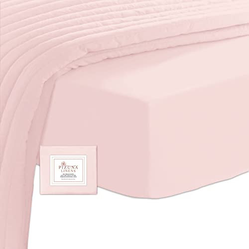 Pizuna Coton Peigné Drap Housse 180x200 cm Rose Clair, 100% Coton Longue Tige 400 Fils Armure Satin, Drap Housse de Luxe Bonnet 40 cm (Rose Clair Drap-Housse Coton 2 Personnes)
