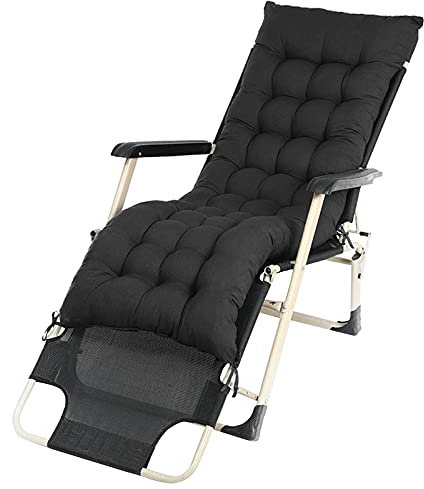 Colorful Liegestuhl Baumwolle Sitzkissen, 160X50CM, Gartenstuhl Auflage Relaxsessel Sitzpolster, Nicht leicht zu verformen,Weich und bequem Lounger Cushion für Liege Gartenmöbel Patio (1-Schwarz)