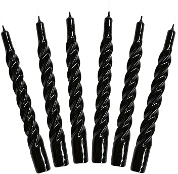 Candles with a Twist®, Stabkerzen gedreht, Hergestellt in Italien, 25 Farben verfügbar, Tafelkerzen lackiert, Spiralkerzen lange Brenndauer 5 Stunden, Kerzen Deko, 6 Stück, 2,2 x 21cm (Schwarz)