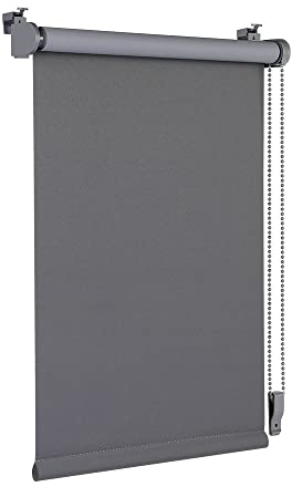 OBdeco Blackout Roller Blind, Thermal Blind, 70 x 130 cm (Fabric Width 66 cm), Grey, No Drilling Required, with Same Colour Coating, Oeko-Tex Standard 100 Privacy Screen, Sun Protection for Windows