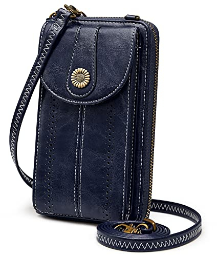 S-ZONE Damen Handy Umhängetasche PU Leder RFID Blockierung Vintage Handytasche mit Geldbörse zum Umhängen mit Kartenfächer Verstellbar Abnehmbar Schultergurt für Handy unter 6,7