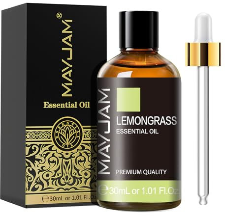 MAYJAM Aceite Esencial de Lemongrass 30ml, Aceite de Limoncillo para Difusor, Humidificador, Bricolaje, Hogar, Armarios
